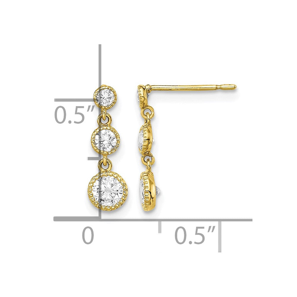10K CZ 3 Stone Dangle Earrings