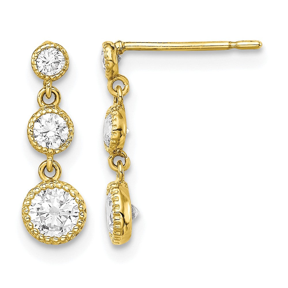 10K CZ 3 Stone Dangle Earrings