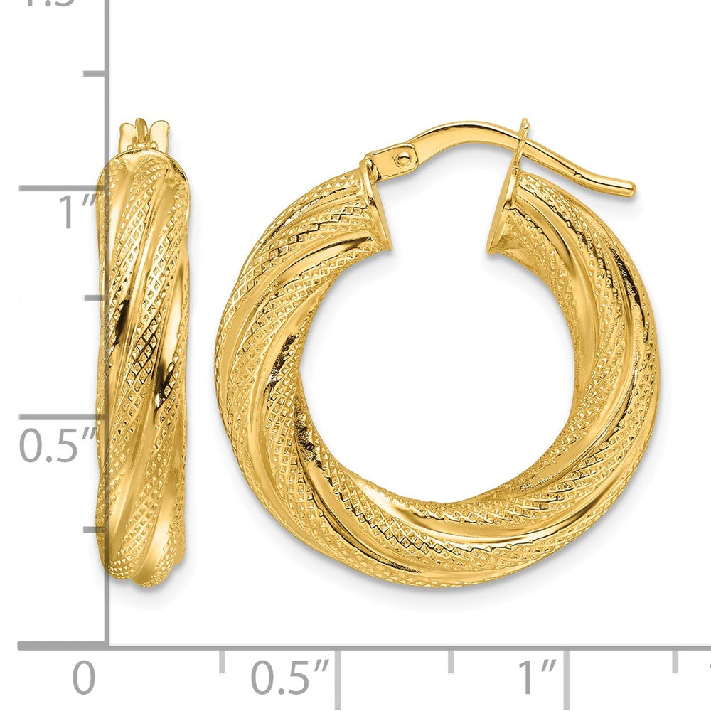 10ky Polished 4.7mm Textured Twist Round Hoop Earrings