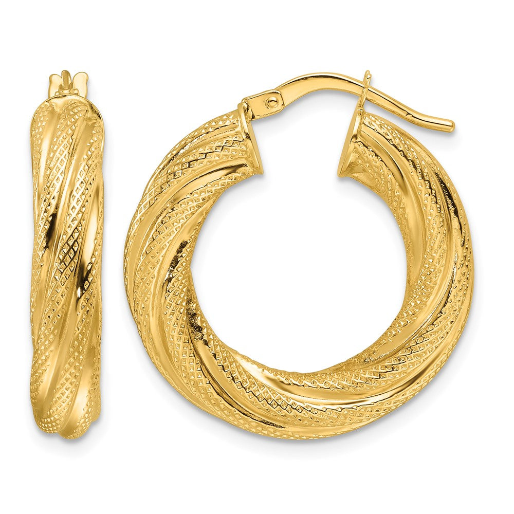10ky Polished 4.7mm Textured Twist Round Hoop Earrings