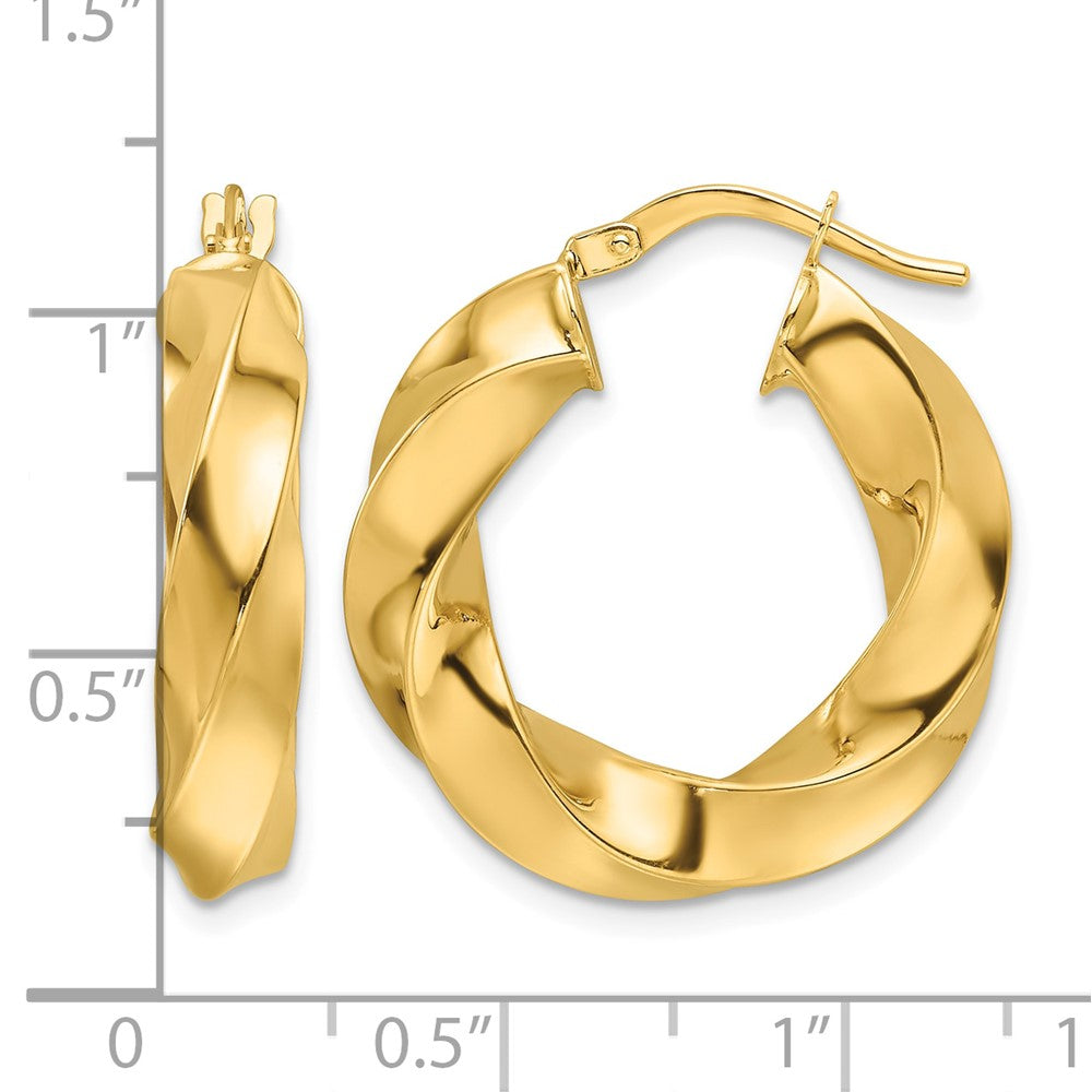 10ky Polished 5.25mm Hollow Twisted Round Hoop Earrings