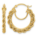 10k Polished and D/C Rope 2.95mm Hoop Earrings