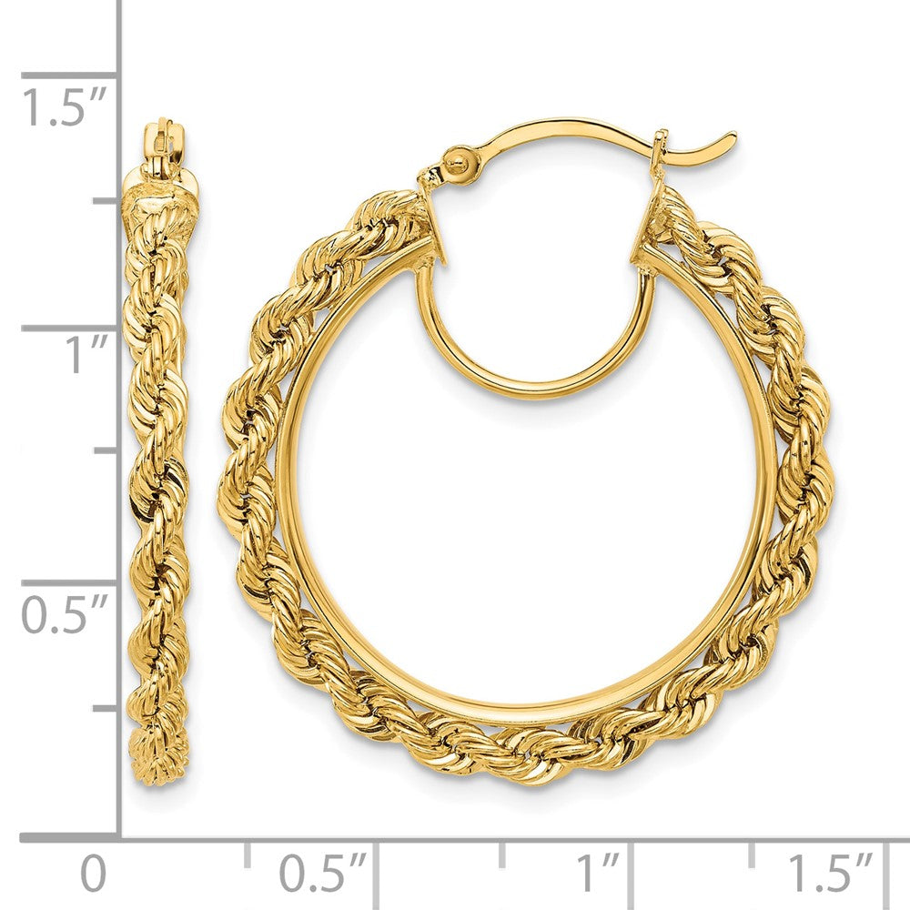 10k Polished and D/C Rope 2.95mm Hoop Earrings
