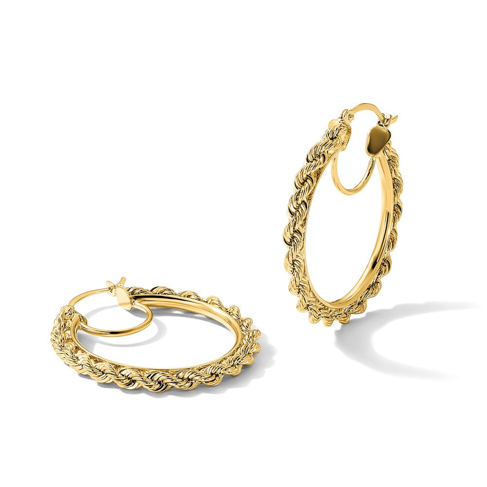 10k Polished and D/C Rope 2.95mm Hoop Earrings