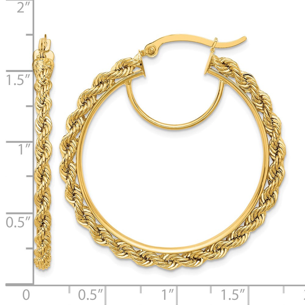 10k Polished and D/C Rope 2.95mm Hoop Earrings