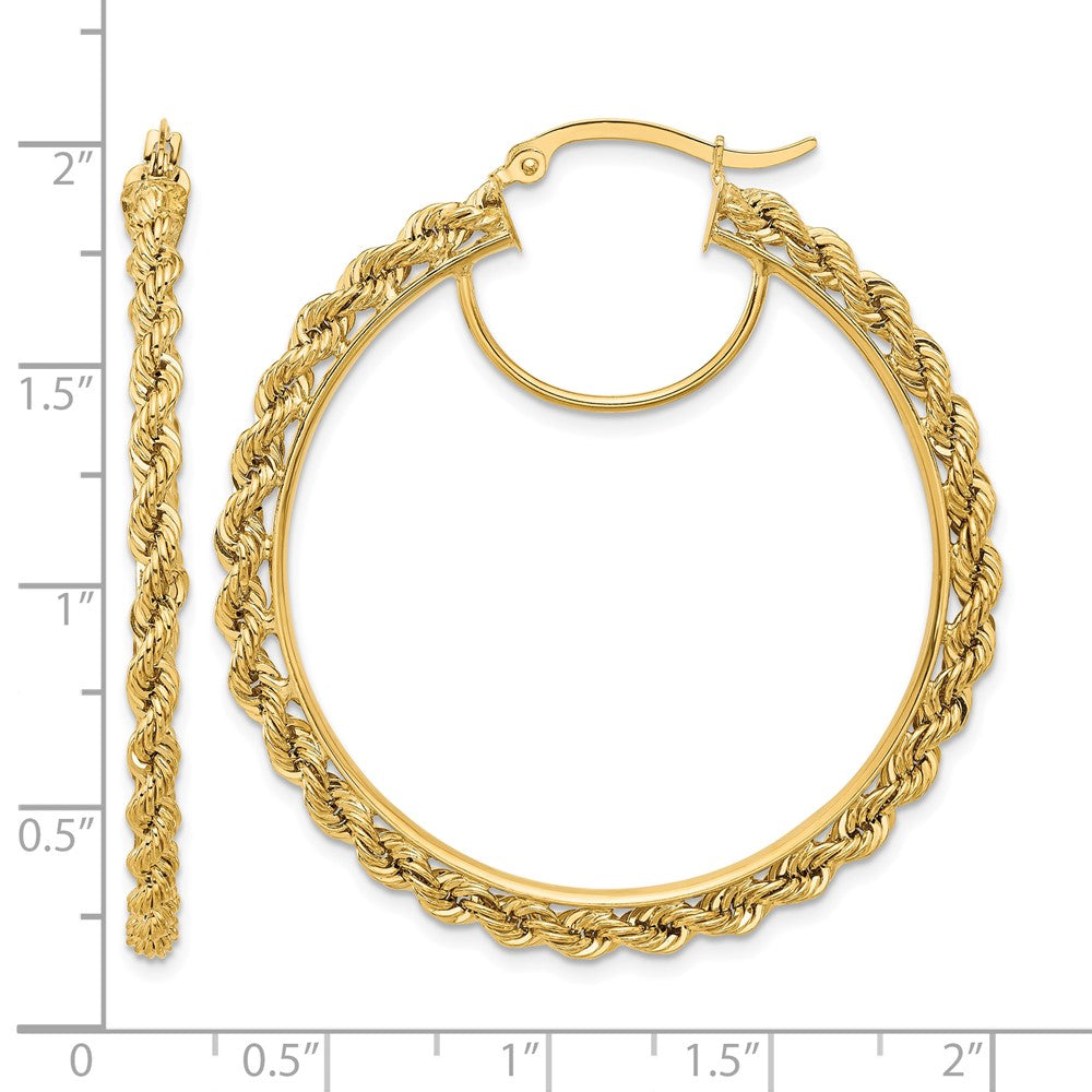 10k Polished and D/C Rope 2.95mm Hoop Earrings