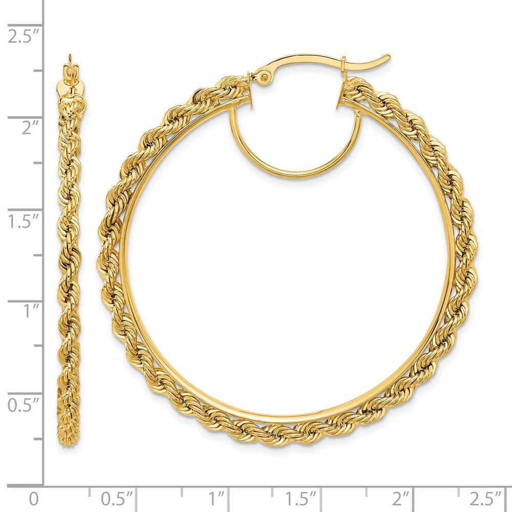 10k Polished and D/C Rope 2.95mm Hoop Earrings
