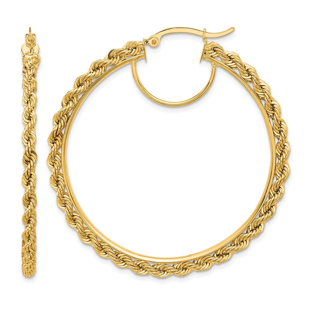 10k Polished and D/C Rope 2.95mm Hoop Earrings