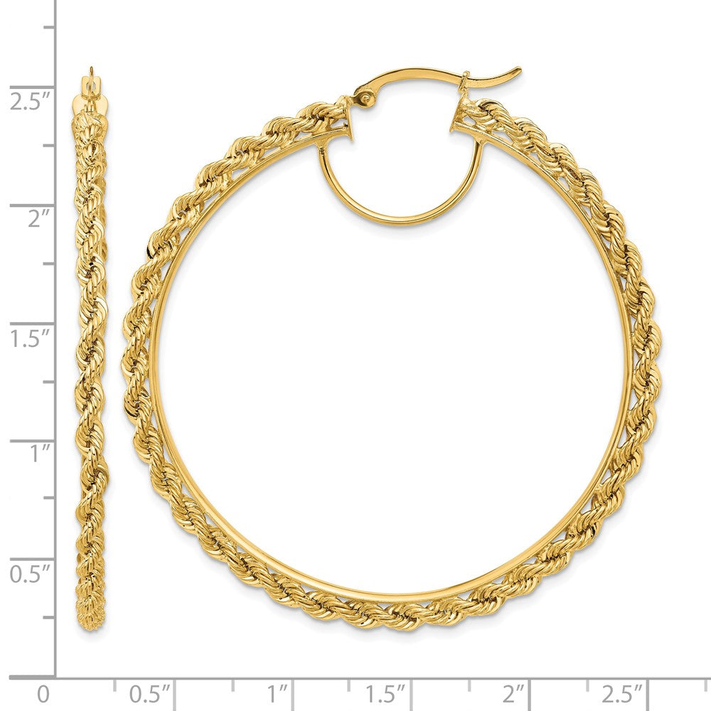 10k Polished and D/C Rope 2.95mm Hoop Earrings
