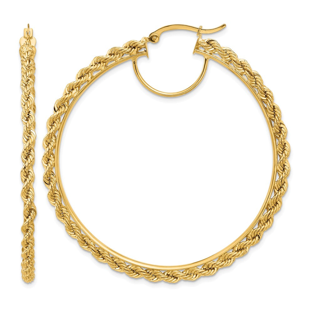 10k Polished and D/C Rope 2.95mm Hoop Earrings