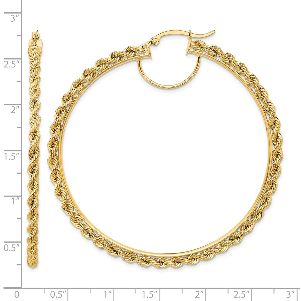 10k Polished and D/C Rope 2.95mm Hoop Earrings