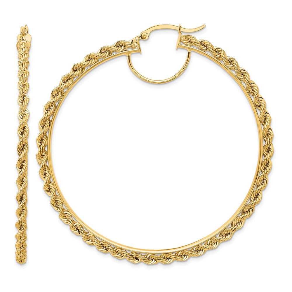10k Polished and D/C Rope 2.95mm Hoop Earrings