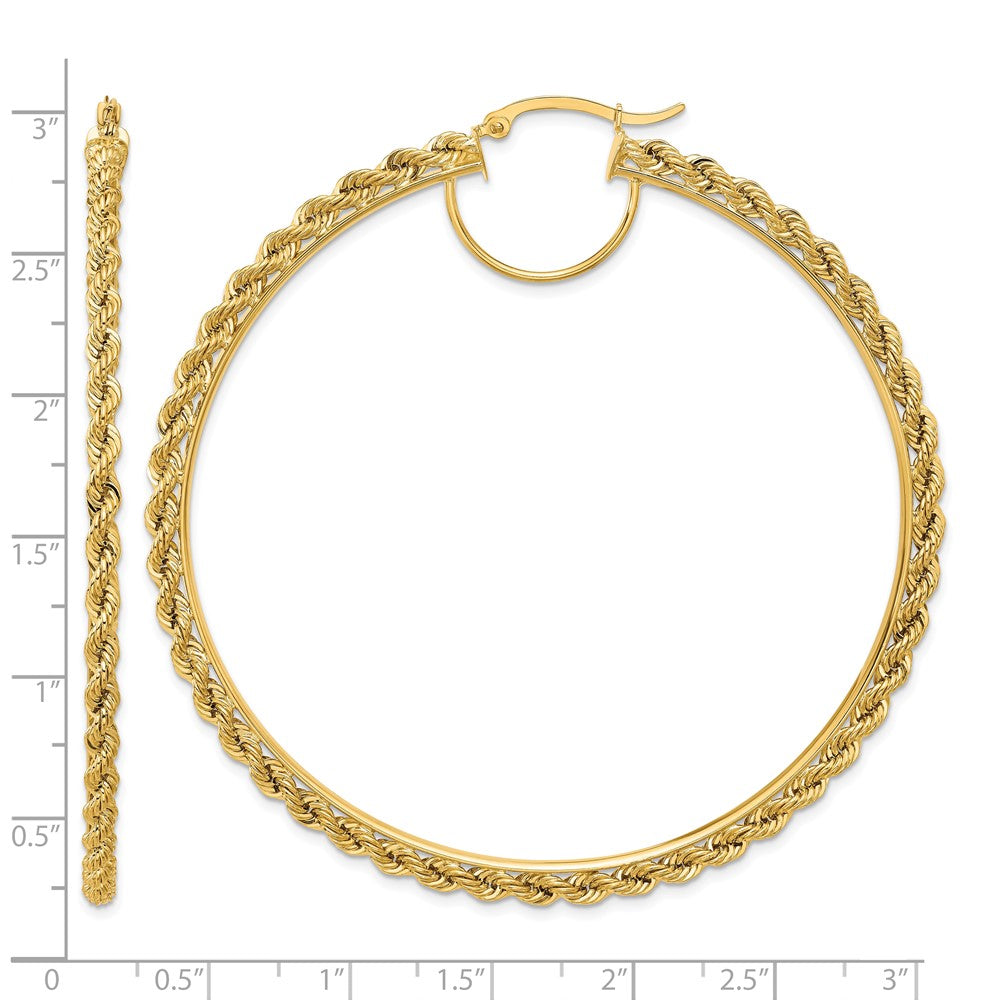 10k Polished and D/C Rope 2.95mm Hoop Earrings