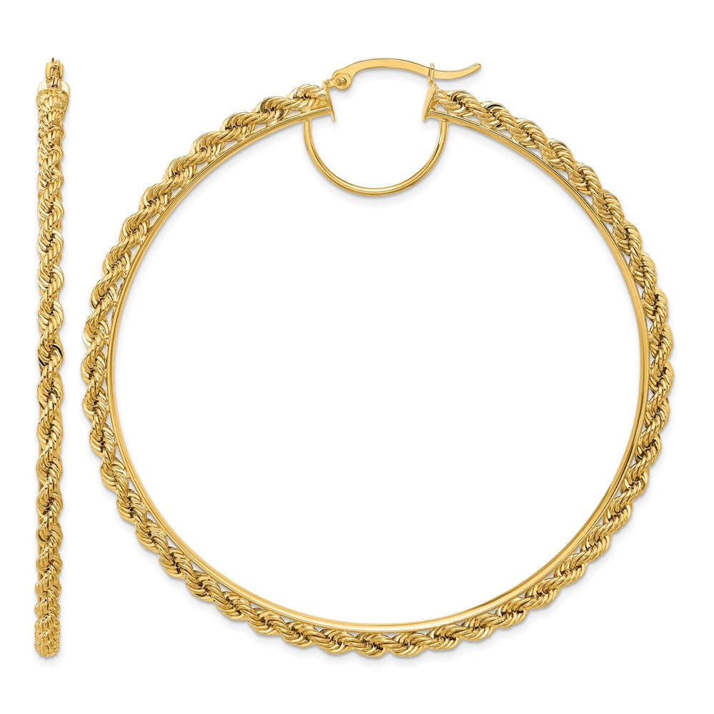 10k Polished and D/C Rope 2.95mm Hoop Earrings