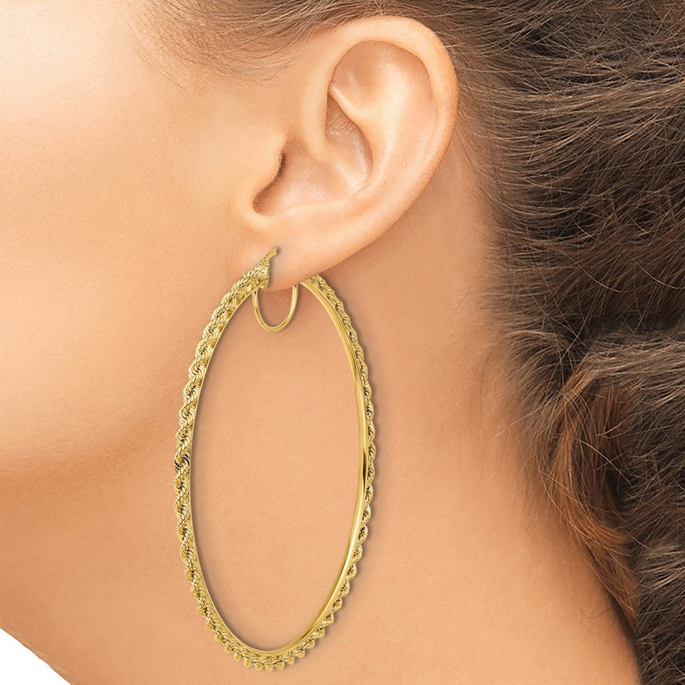 10k Polished and D/C Rope 2.95mm Hoop Earrings