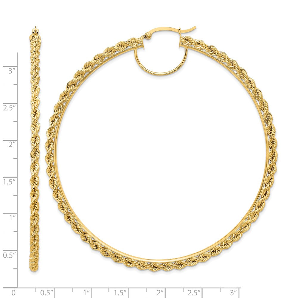 10k Polished and D/C Rope 2.95mm Hoop Earrings