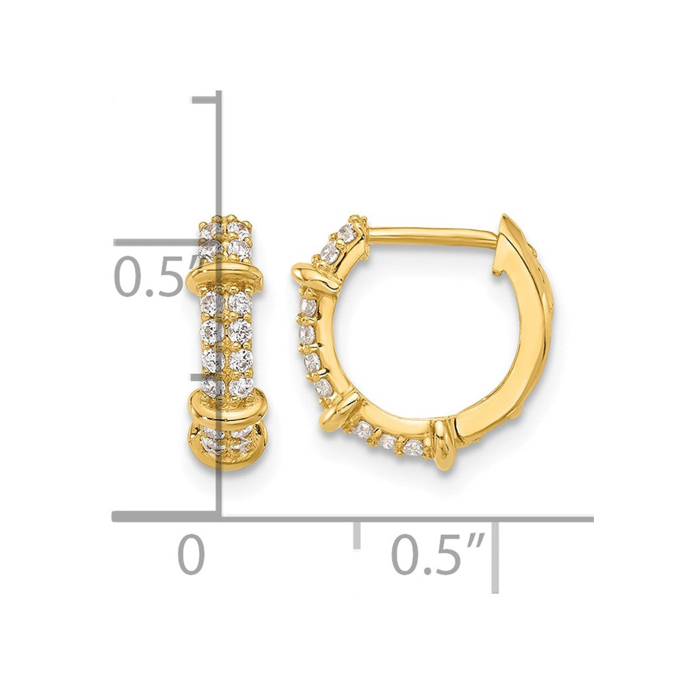 10K Polished CZ Hinged Hoop Earrings