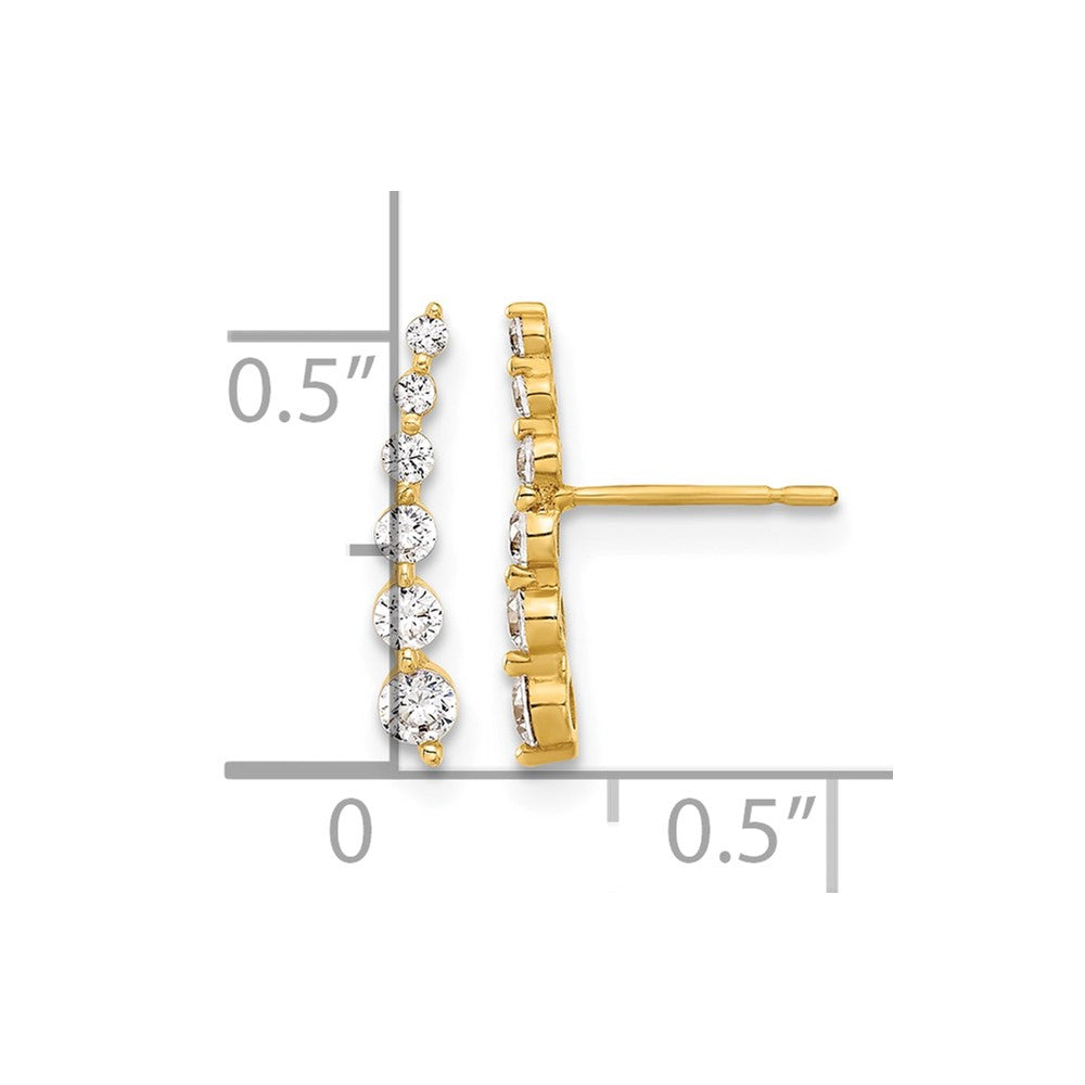 10K Polished Curved Bar CZ Post Earrings