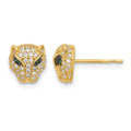 10K Polished Clear & Green CZ Lioness Head Post Earrings
