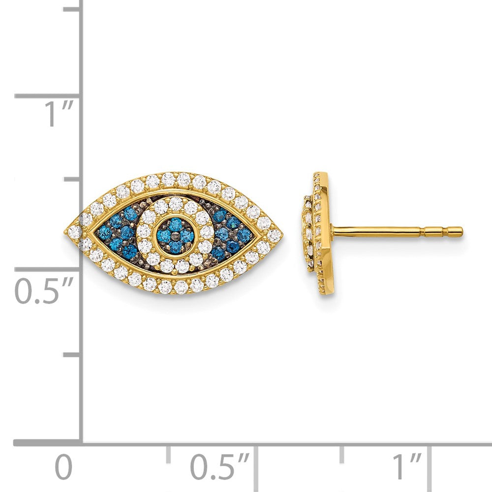 10K Polished Blue & Clear CZ Evil Eye Post Earrings