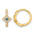 10K Polished Clear & Blue CZ Evil Eye Hinged Hoop Earrings