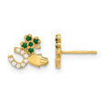 10K Polished Green & Clear CZ Good Luck Post Earrings