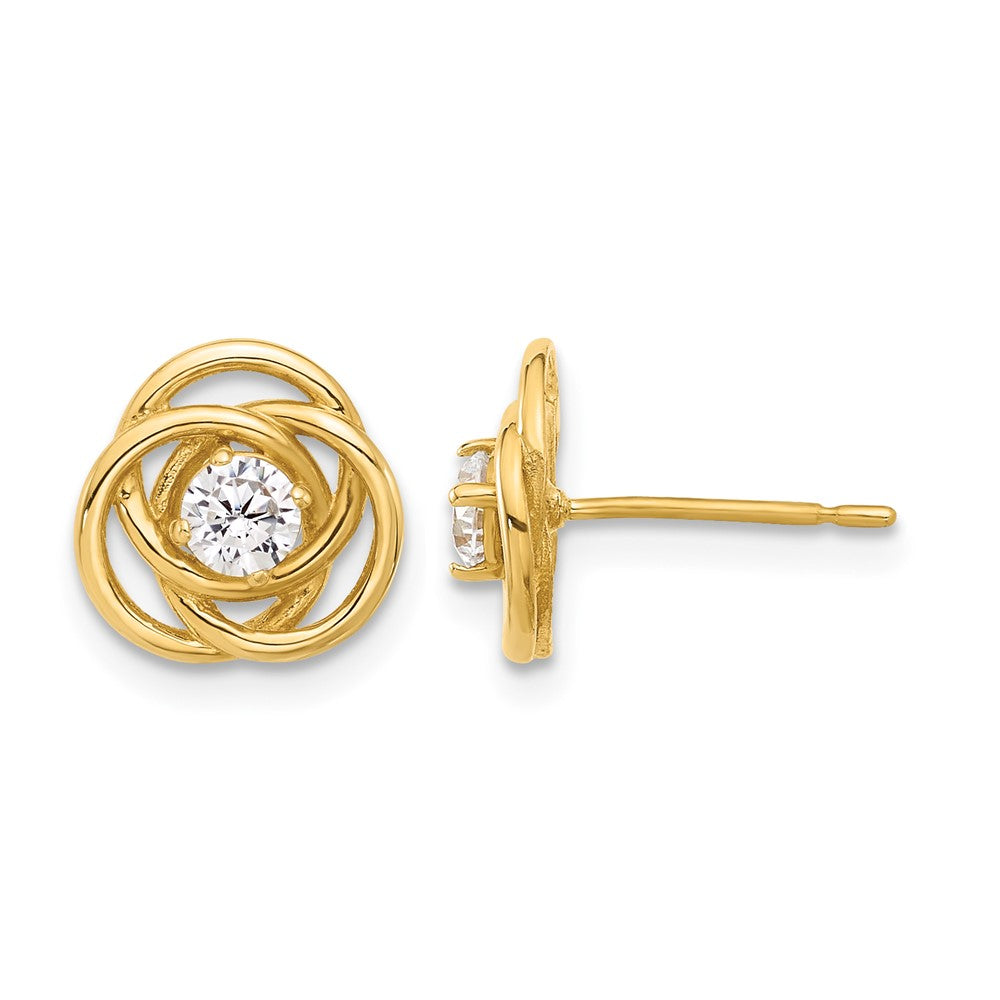 10K Polished Love Knot CZ Post Earrings