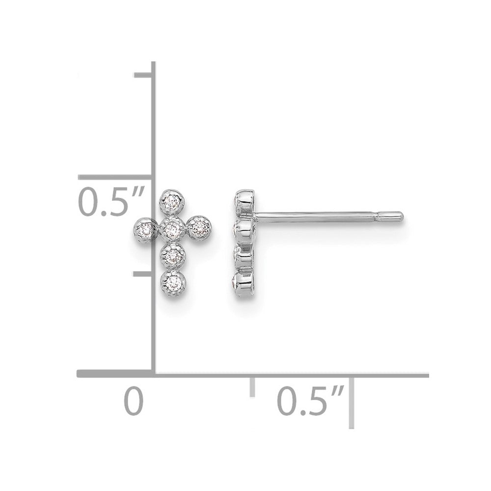 10K White Polished CZ Cross Post Earrings
