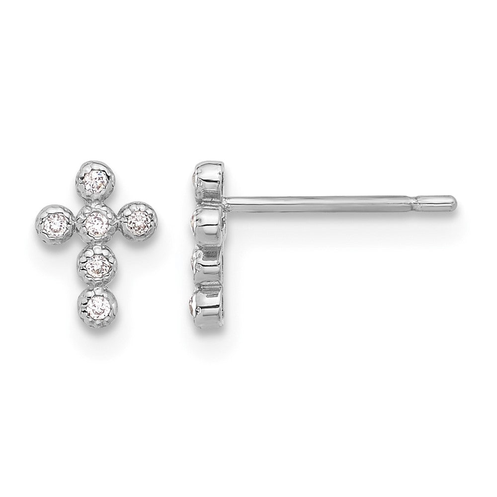 10K White Polished CZ Cross Post Earrings