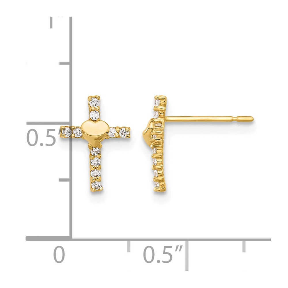 10K Polished CZ Heart Cross Post Earrings