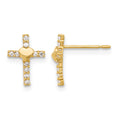 10K Polished CZ Heart Cross Post Earrings