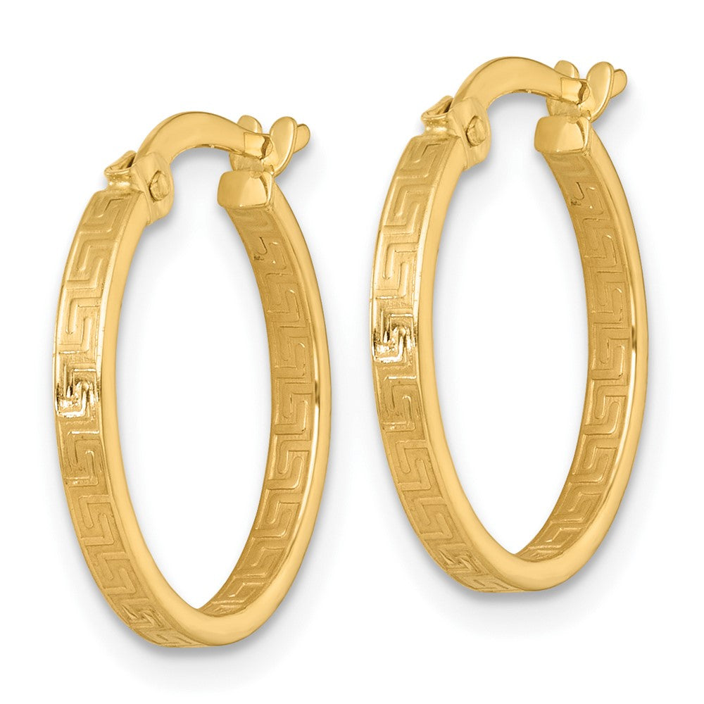 10k Polished Greek Key In/Out Square Tube Hoop Earrings