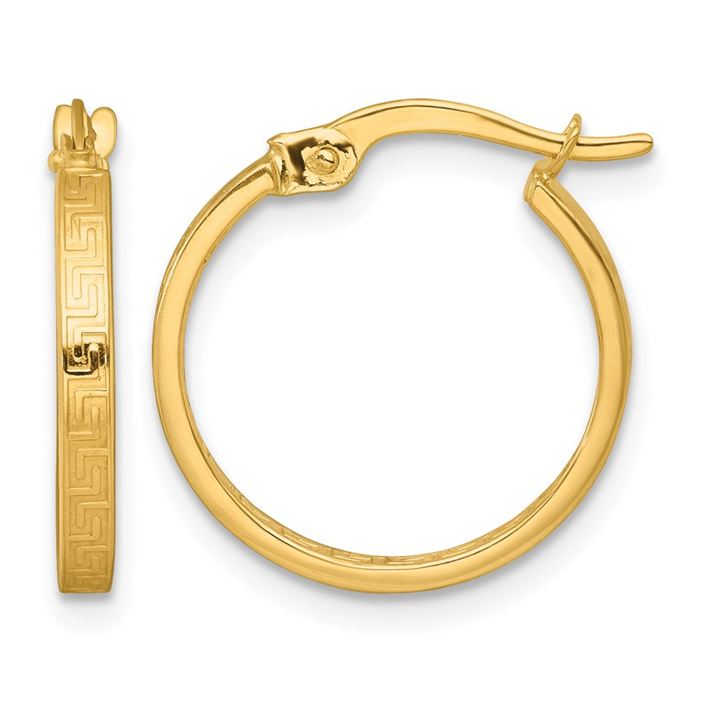10k Polished Greek Key In/Out Square Tube Hoop Earrings