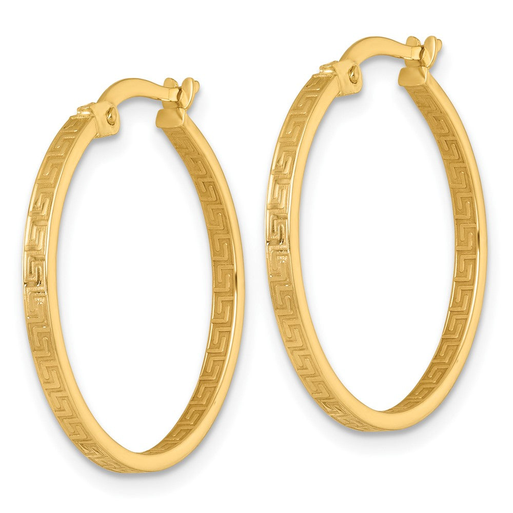 10k Polished Greek Key In/Out Square Tube Hoop Earrings