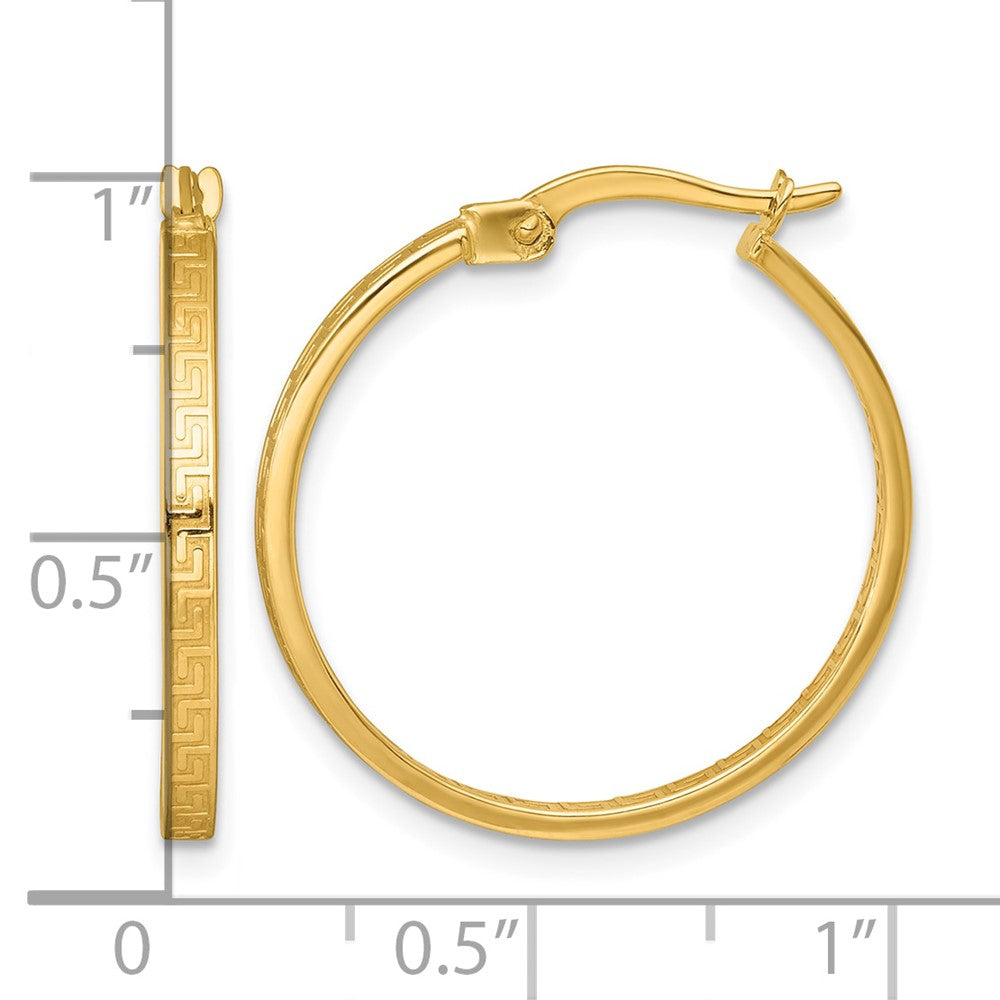 10k Polished Greek Key In/Out Square Tube Hoop Earrings