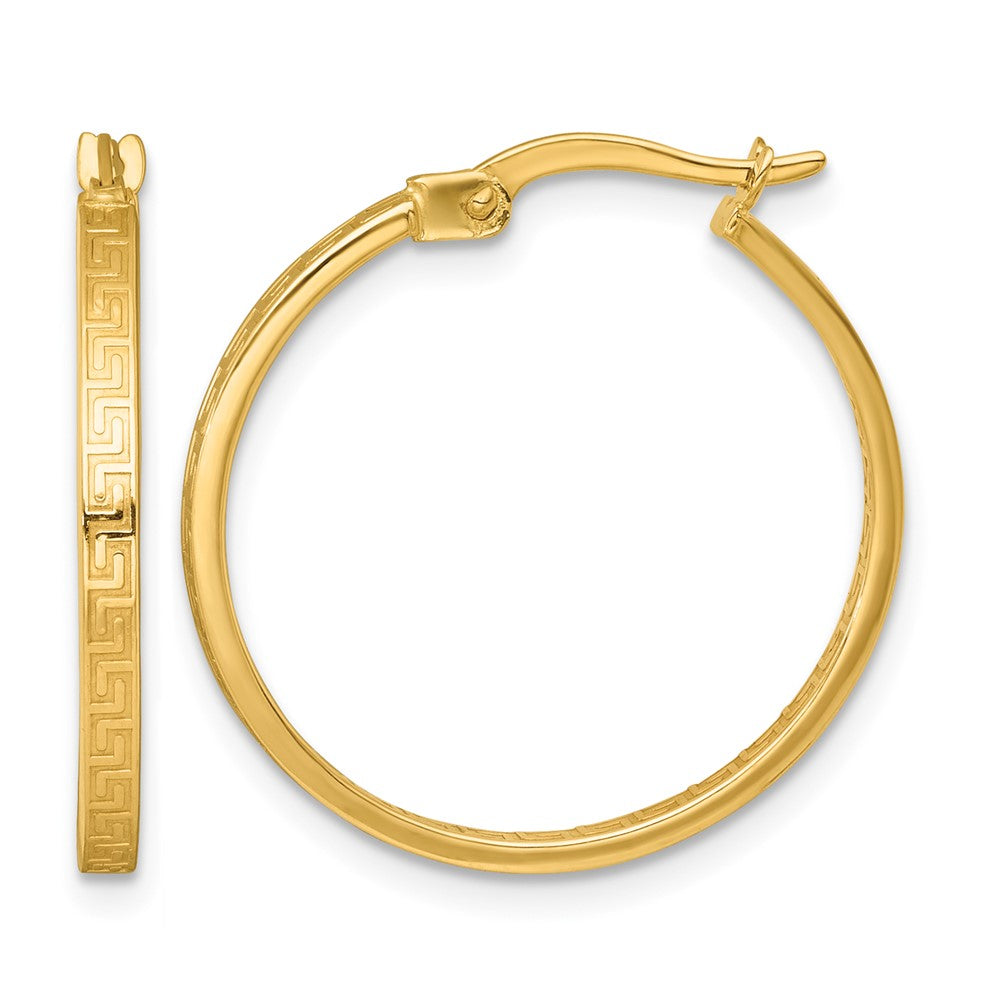 10k Polished Greek Key In/Out Square Tube Hoop Earrings