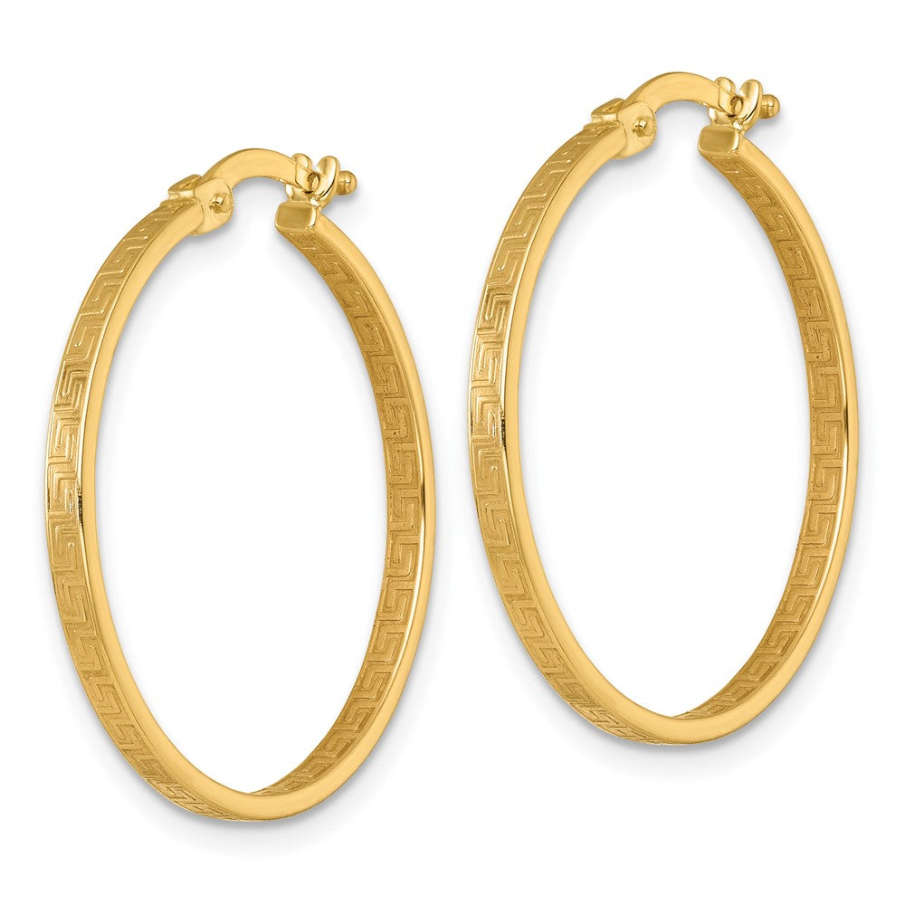 10k Polished Greek Key In/Out Square Tube Hoop Earrings