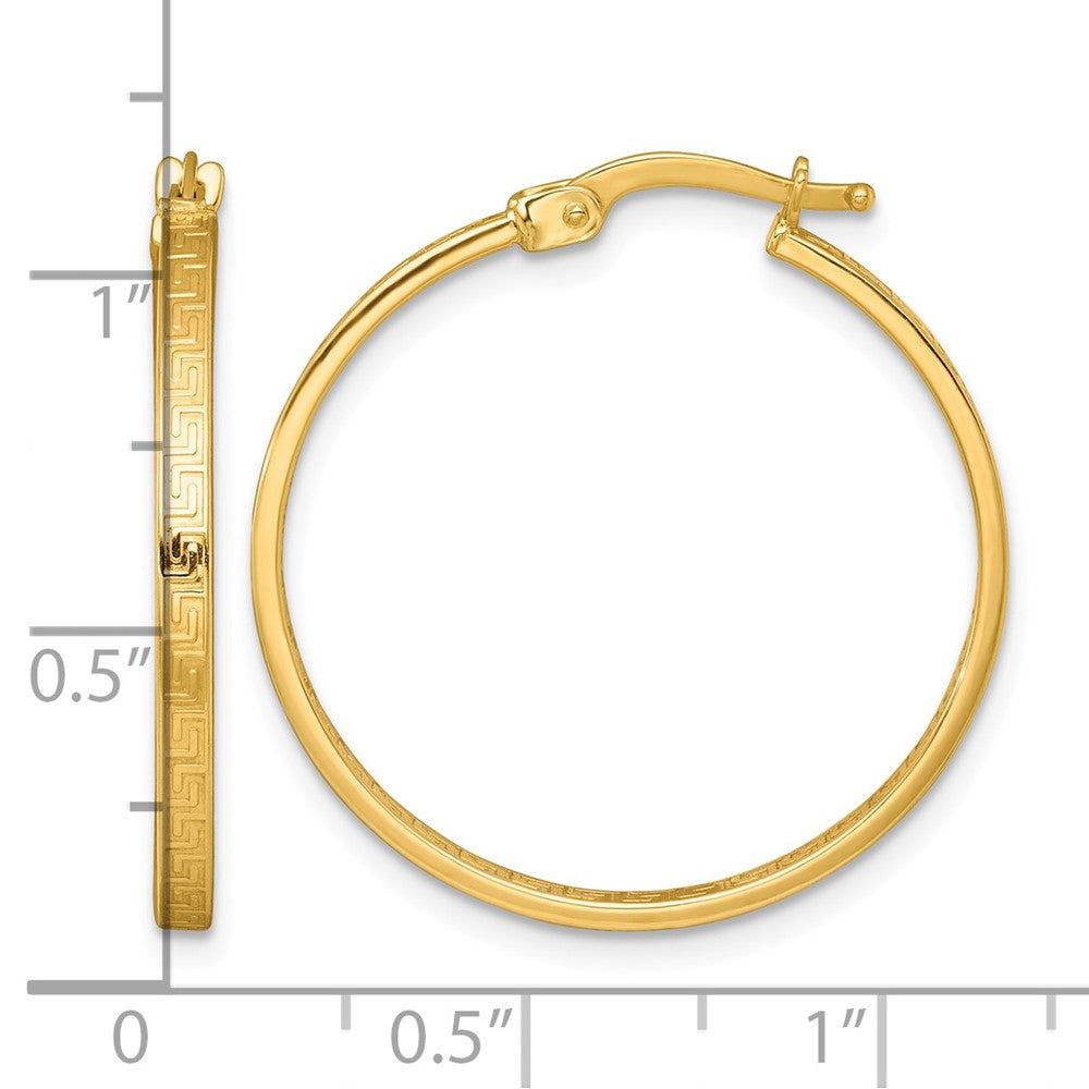10k Polished Greek Key In/Out Square Tube Hoop Earrings