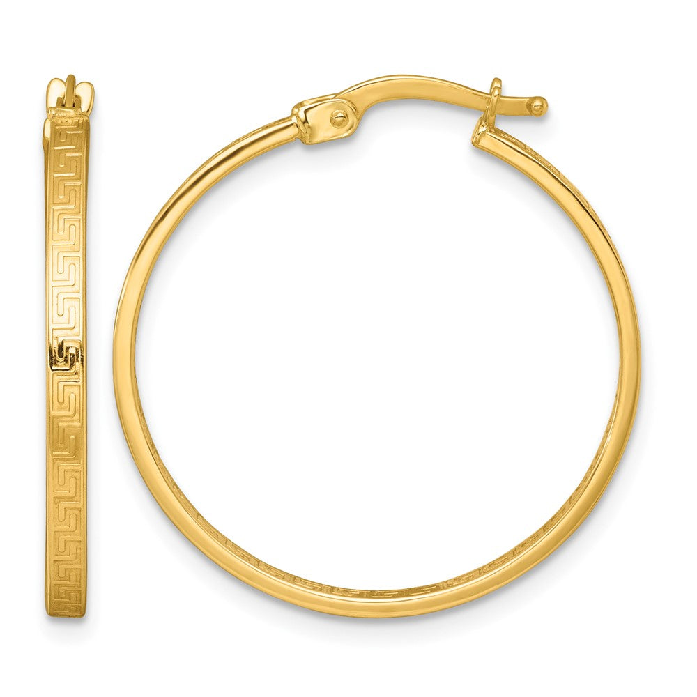 10k Polished Greek Key In/Out Square Tube Hoop Earrings