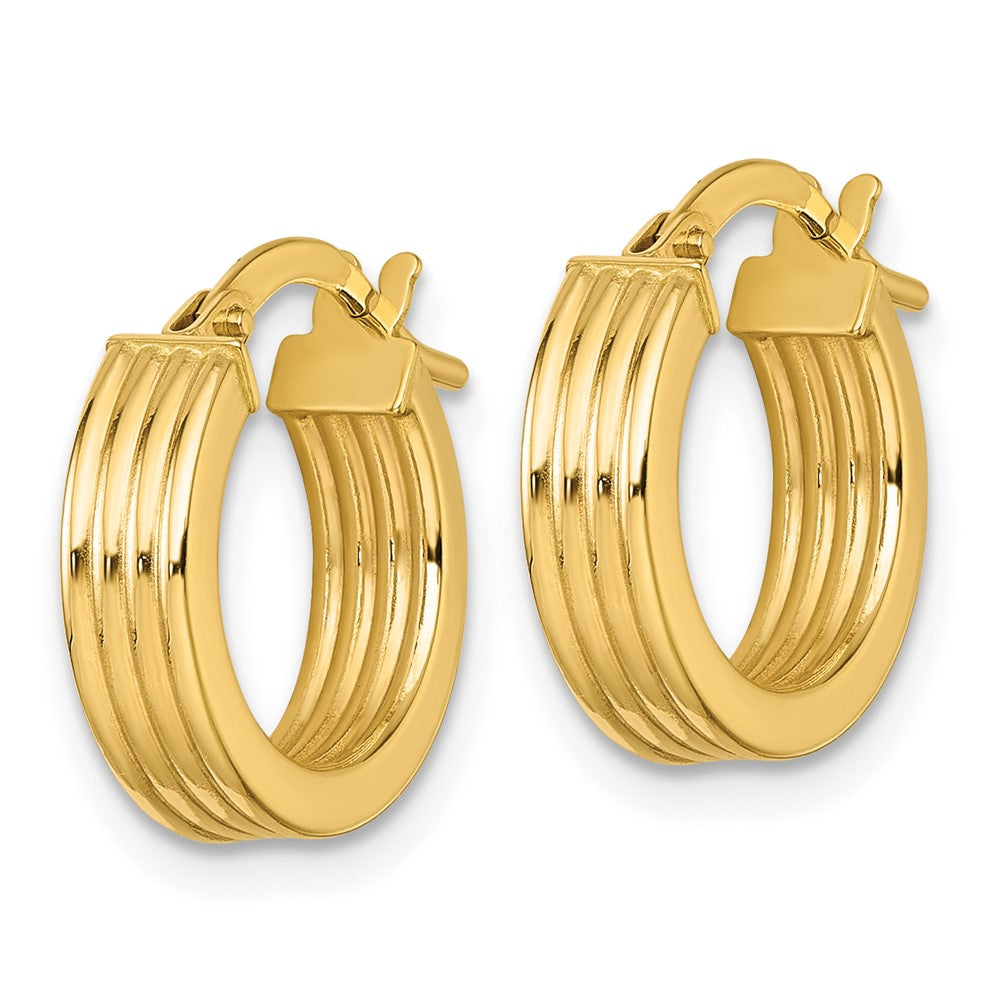 10K Polished and Grooved Hoop Earrings