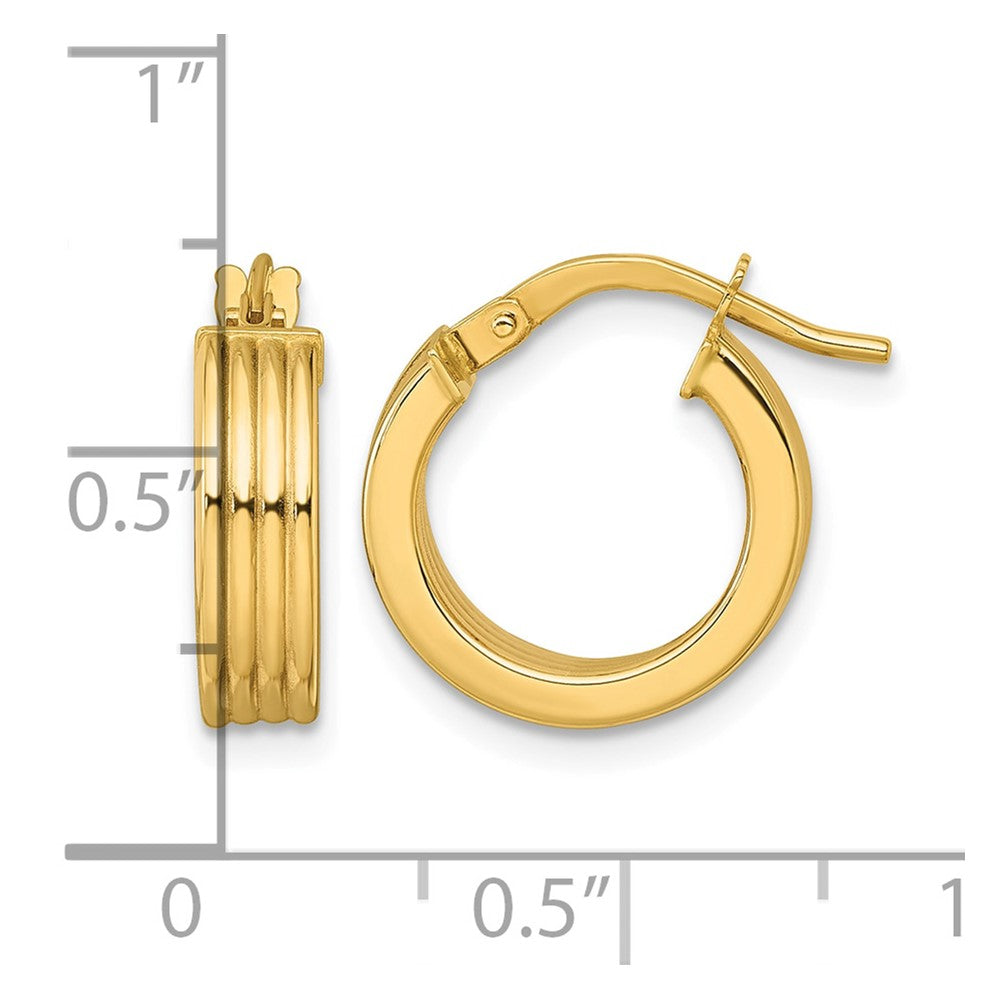 10K Polished and Grooved Hoop Earrings