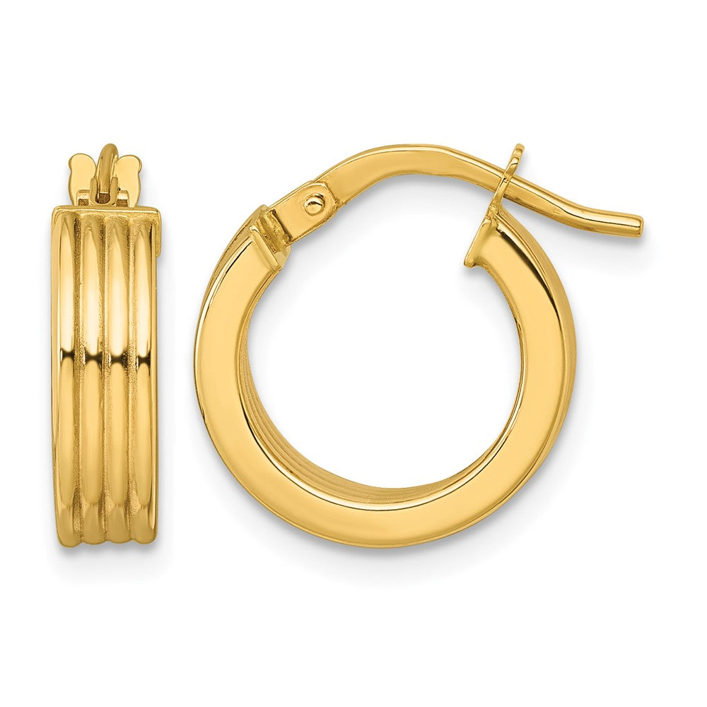 10K Polished and Grooved Hoop Earrings
