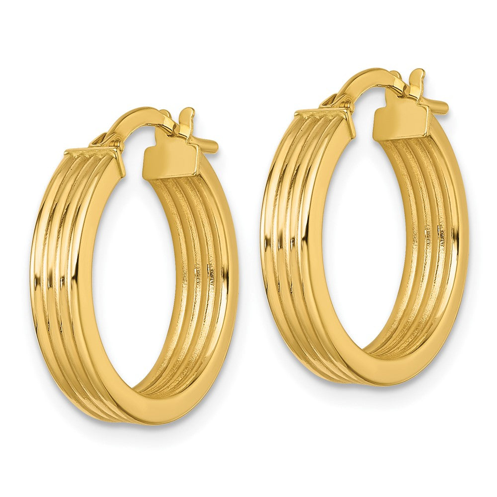 10K Polished and Grooved Hoop Earrings