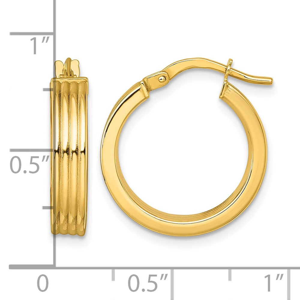 10K Polished and Grooved Hoop Earrings