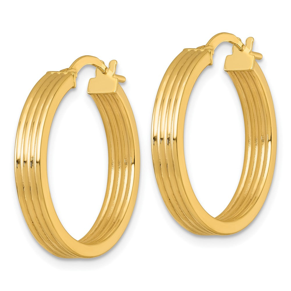 10K Polished and Grooved Hoop Earrings