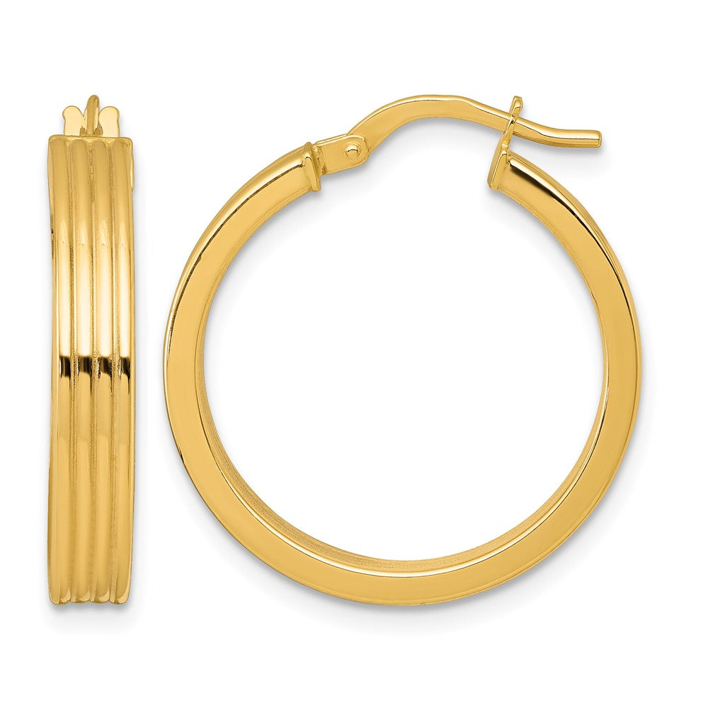 10K Polished and Grooved Hoop Earrings