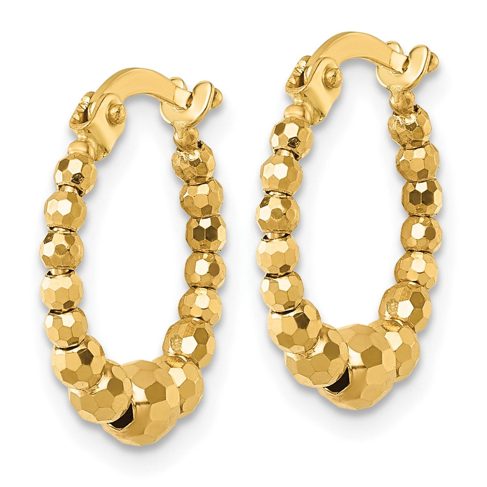 10k Polished Diamond-cut Beaded Hoop Earrings