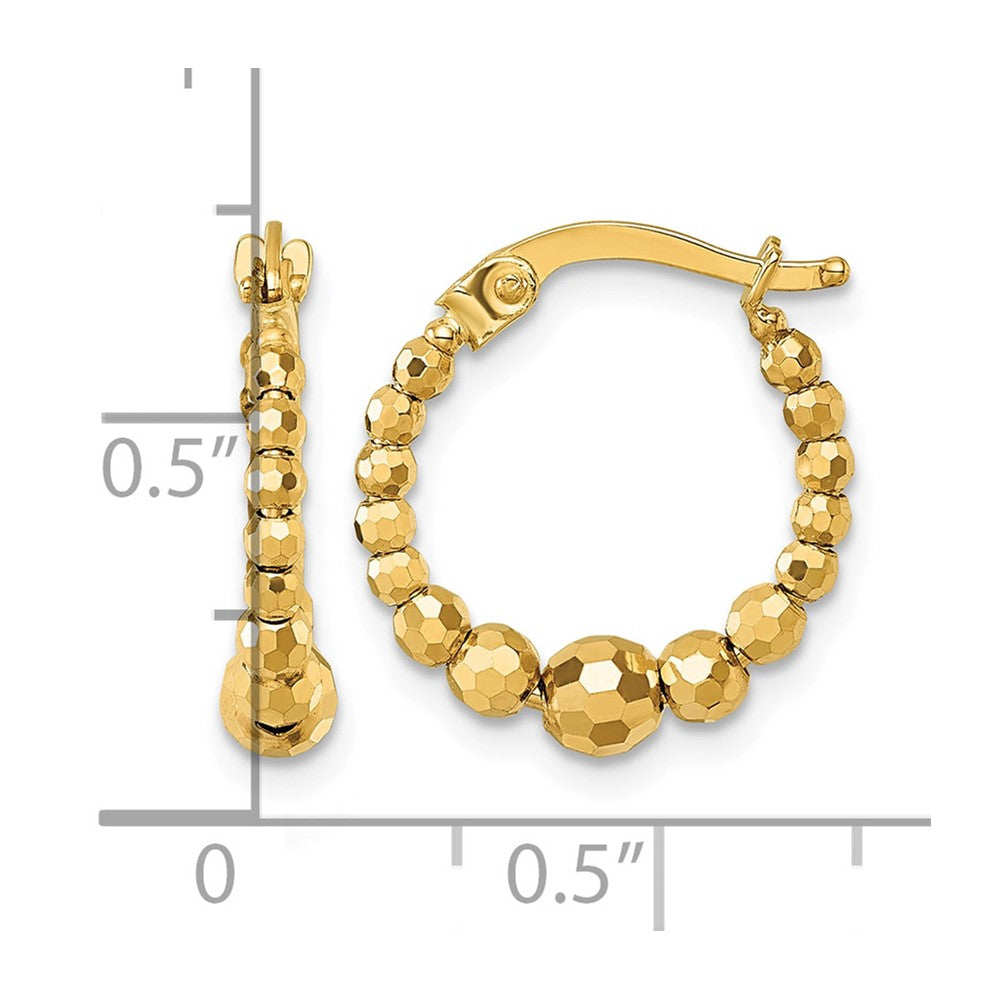 10k Polished Diamond-cut Beaded Hoop Earrings