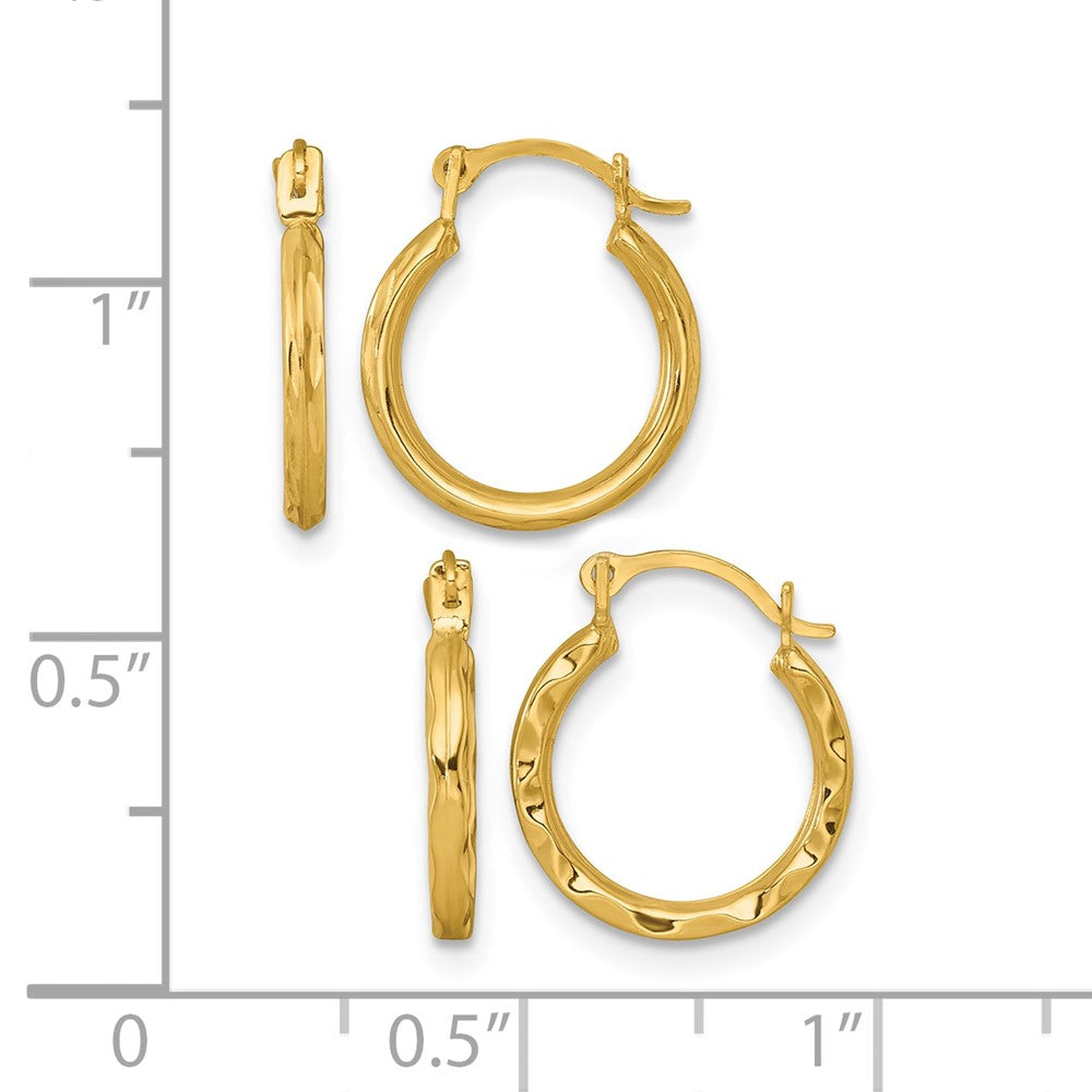 10k D/C and Textured Set of Two Pairs Hoop Earrings