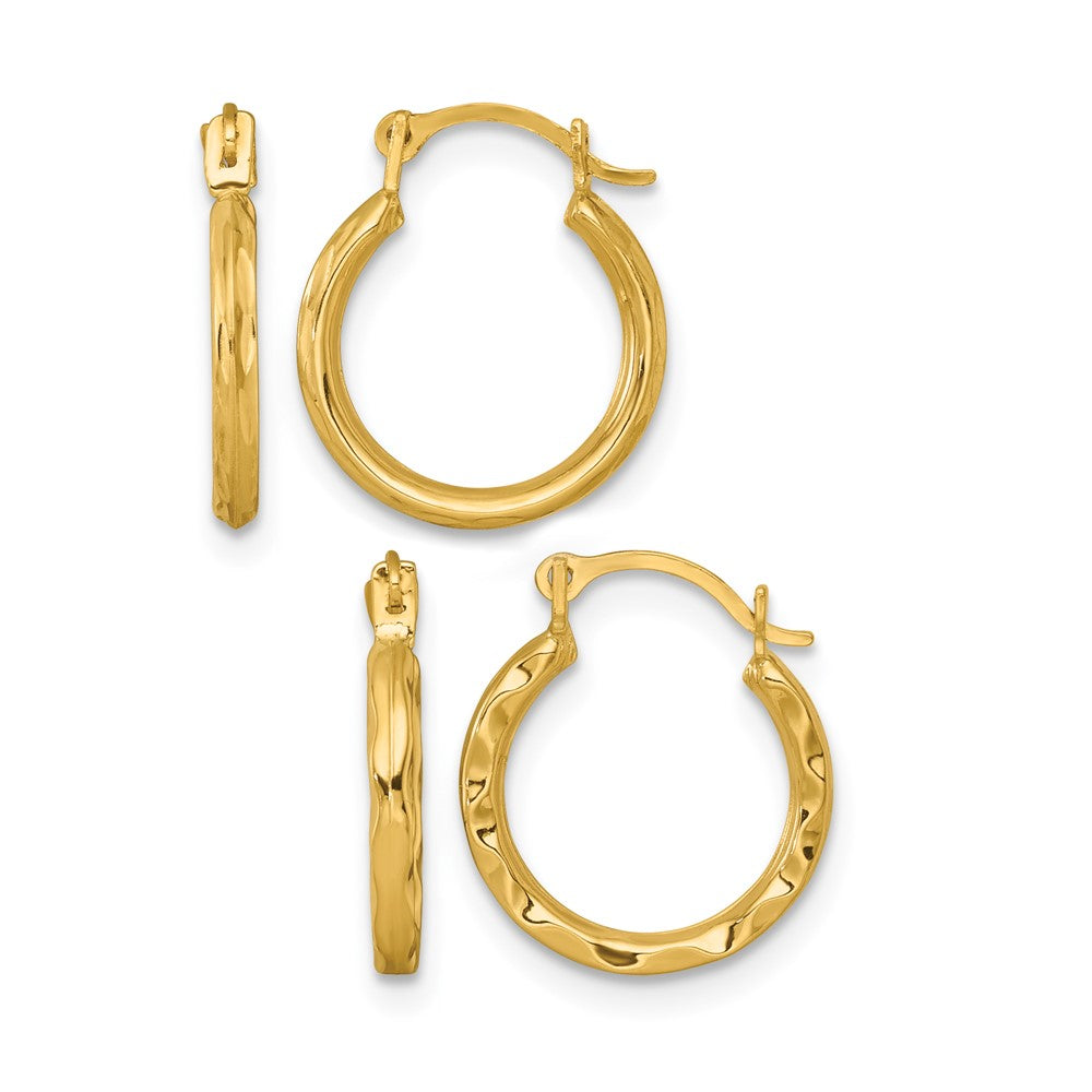 10k D/C and Textured Set of Two Pairs Hoop Earrings